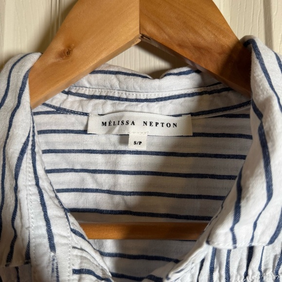 Melissa Nepton Sunset Royal Slub Stripe Cotton Linen Shirtdress Size SP - Picture 9 of 13